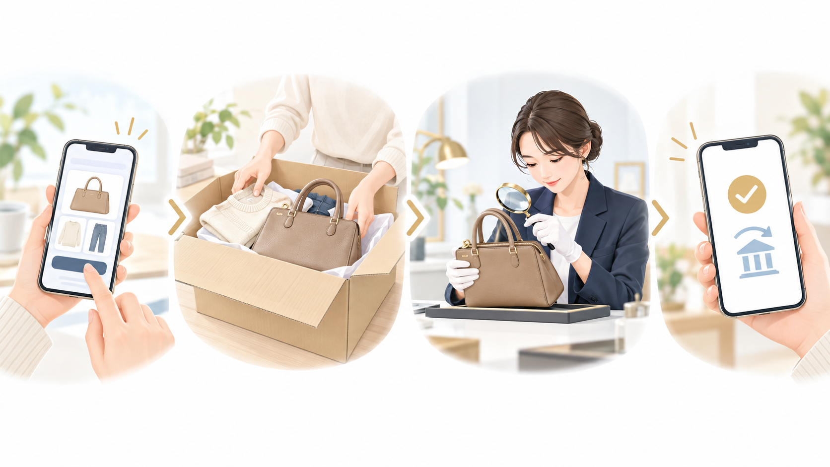宅配買取の申込みから梱包、査定、入金までの流れ